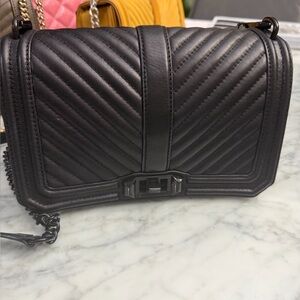 Rebecca Minkoff ALL Black Chevron Quilted Love Crossbody large Chain Bag